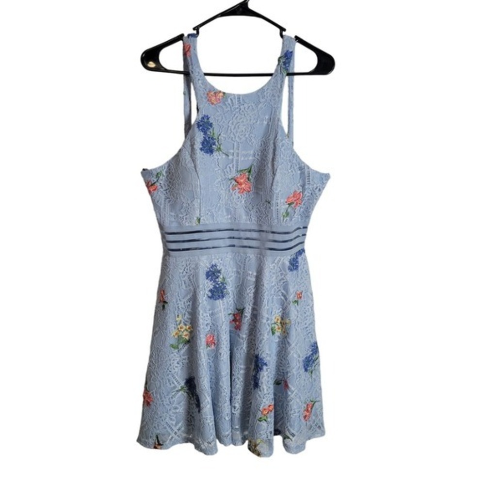 City Studio Fit and Flare Dress-Blue floral-Juniors 15